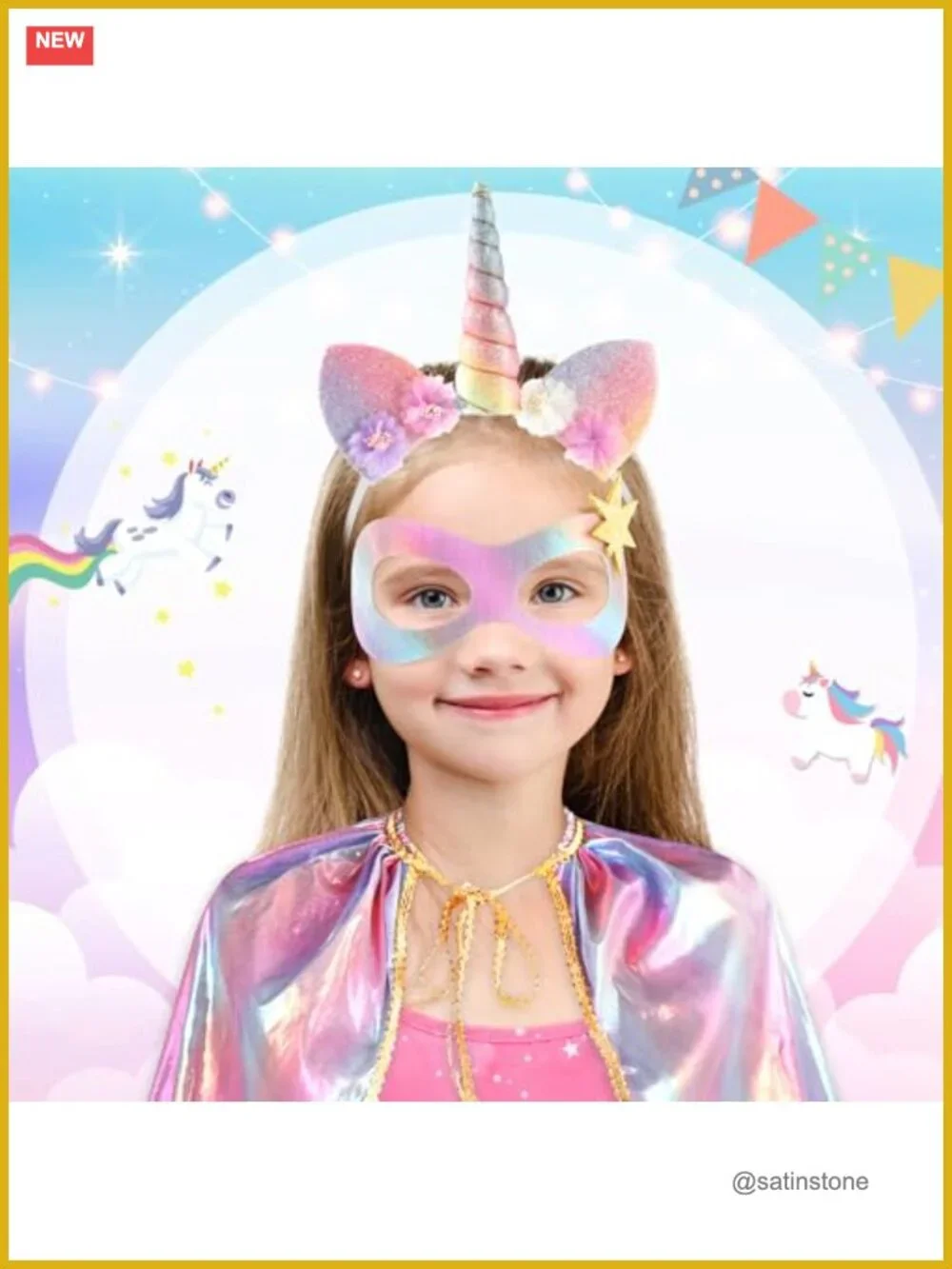 Rainbow Unicorn Tutu Skirt Set with Cape Headband Mask for Girls Princess Dress